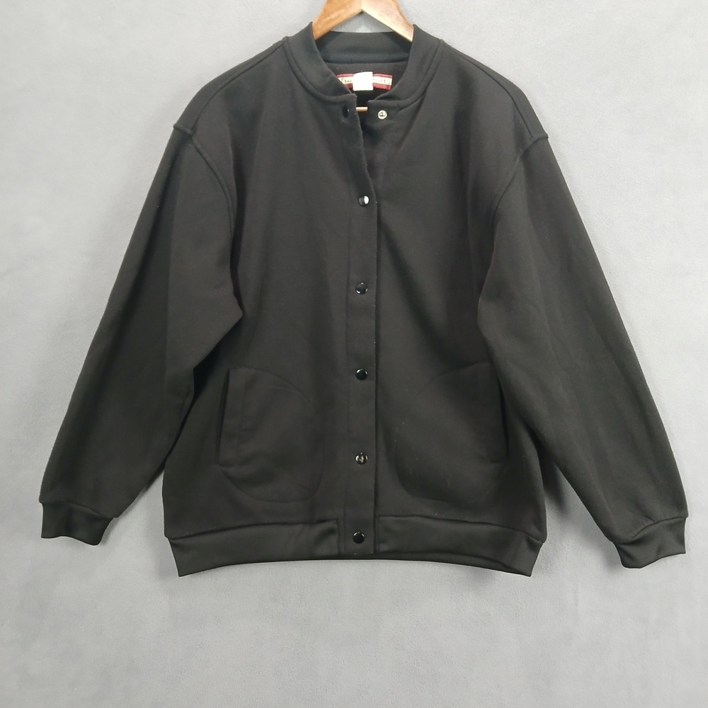 Tudor Court Bomber Jacket Women Large Black Long Sleeve Snap Front Hiking Winter